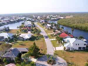 View of Burnt Store Isles homes.  Most homes are located on cul-de-sacs.